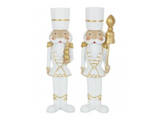 Set 2 vánočních figurek louskáčků v bílo-zlaté uniformě L – 7*5*26 cm