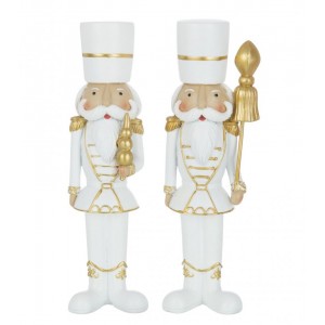 Set 2 vánočních figurek louskáčků v bílo-zlaté uniformě L – 7*5*26 cm