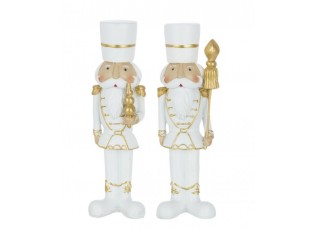 Set 2 vánočních figurek louskáčků v bílo-zlaté uniformě M – 6*4*20 cm