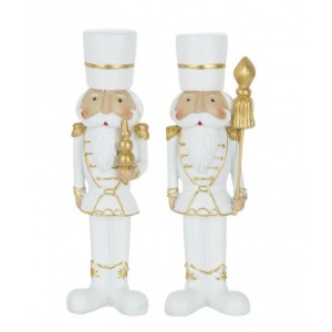 Set 2 vánočních figurek louskáčků v bílo-zlaté uniformě M – 6*4*20 cm
