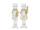 Set 2 vánočních figurek louskáčků v bílo-zlaté uniformě S – 4*3*15 cm J-Line by Jolipa