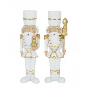 Set 2 vánočních figurek louskáčků v bílo-zlaté uniformě S – 4*3*15 cm