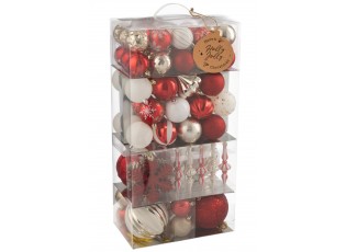 Box 80 plastových vánočních ozdob červenozlatých – 30*18*58 cm