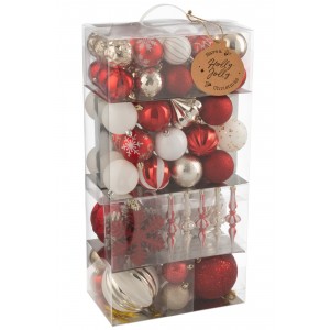Box 80 plastových vánočních ozdob červenozlatých – 30*18*58 cm
