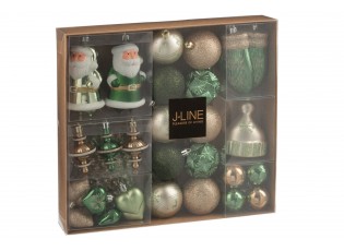 Box 45 vánočních plastových ozdob mátově zelené a ecru – 30*6*30 cm