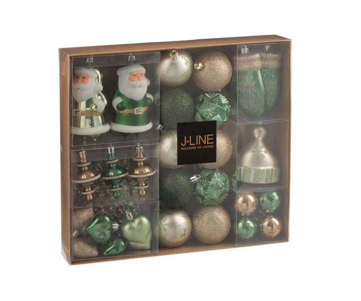 Box 45 vánočních plastových ozdob mátově zelené a ecru – 30*6*30 cm J-Line by Jolipa