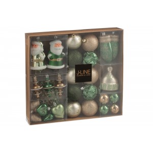 Box 45 vánočních plastových ozdob mátově zelené a ecru – 30*6*30 cm