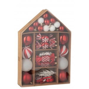 Box 59 plastových vánočních koulí červenobílých – 24*6*34 cm