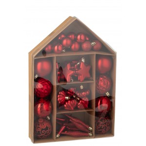Krabička 50 plastových vánočních ozdob červených – 24*6*34 cm