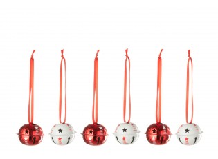 Sada 6 plastových vánočních závěsných rolniček červená bílá – 20*4*4 cm