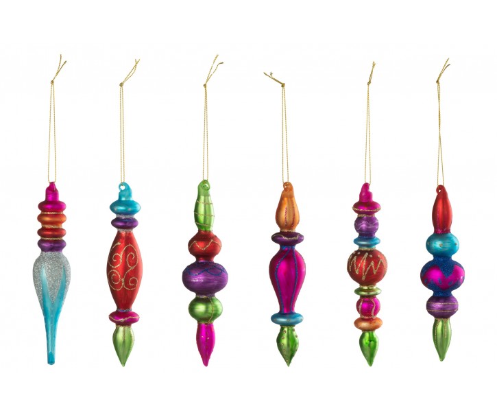 Sada 6 vánočních skleněných barevných koulí – Ø 3,5*16 cm J-Line by Jolipa