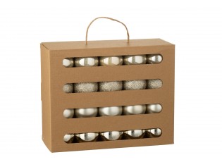Krabička 40 vánočních plastových světle béžových ozdob – 25*10*20 cm