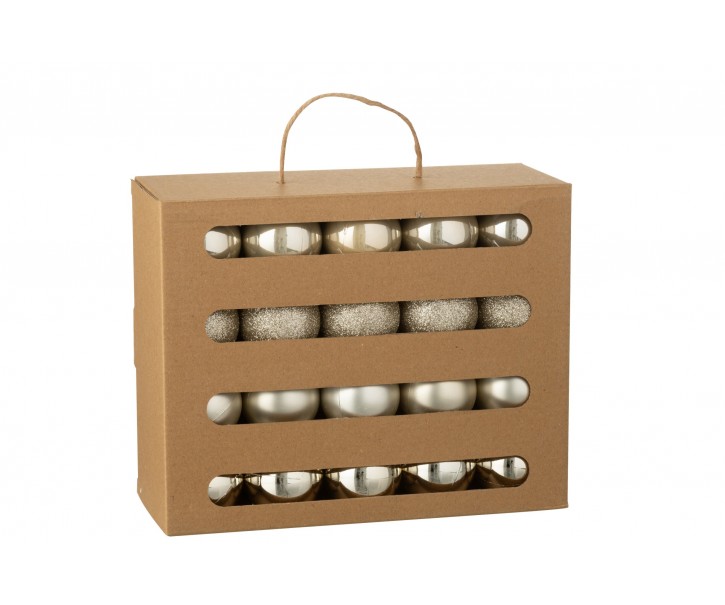 Krabička 40 vánočních plastových světle béžových ozdob – 25*10*20 cm J-Line by Jolipa