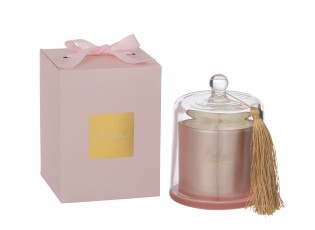 Luxusní vonná svíčka Bonheur Růžová 45h – Saffírový jantarový čaj – Ø 11*15,5 cm