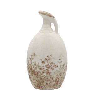 Krémový antik keramický džbán Chaville s květy – 14*8*27 cm