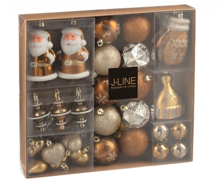 Krabička 45 vánočních plastových hnědých ozdob – 30*6*30 cm J-Line by Jolipa