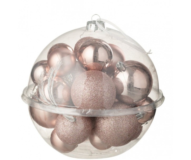 Sada 24 světle růžových vánočních plastových ozdob – 20*20*20 cm J-Line by Jolipa