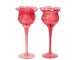 Sada 2 skleněných svícnů na čajové svíčky Tulipány růžové malé – 10,5*10,5*22 cm J-Line by Jolipa