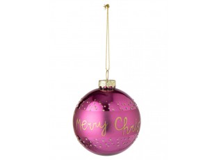 Vánoční baňka Merry Christmas skleněná fuchsiová – Ø 8 cm
