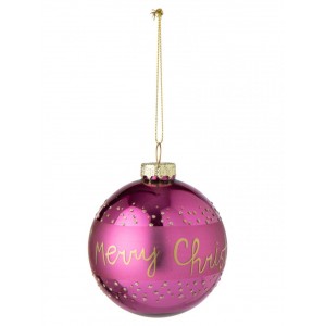 Vánoční baňka Merry Christmas skleněná fuchsiová – Ø 8 cm