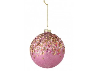Vánoční koule skleněná Glitter, růžovo-zlatá – Ø 10 cm