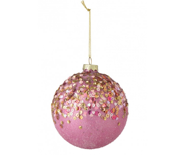 Vánoční koule skleněná Glitter, růžovo-zlatá – 10*10*10 cm J-Line by Jolipa