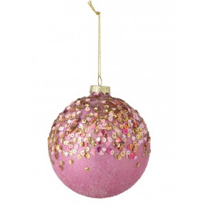 Vánoční koule skleněná Glitter, růžovo-zlatá – Ø 10 cm