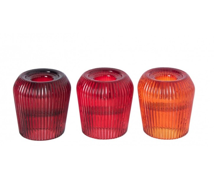 Sada 3 skleněných svícnů oranžové a červené barvy – 6,5*6,5*6,5 cm J-Line by Jolipa