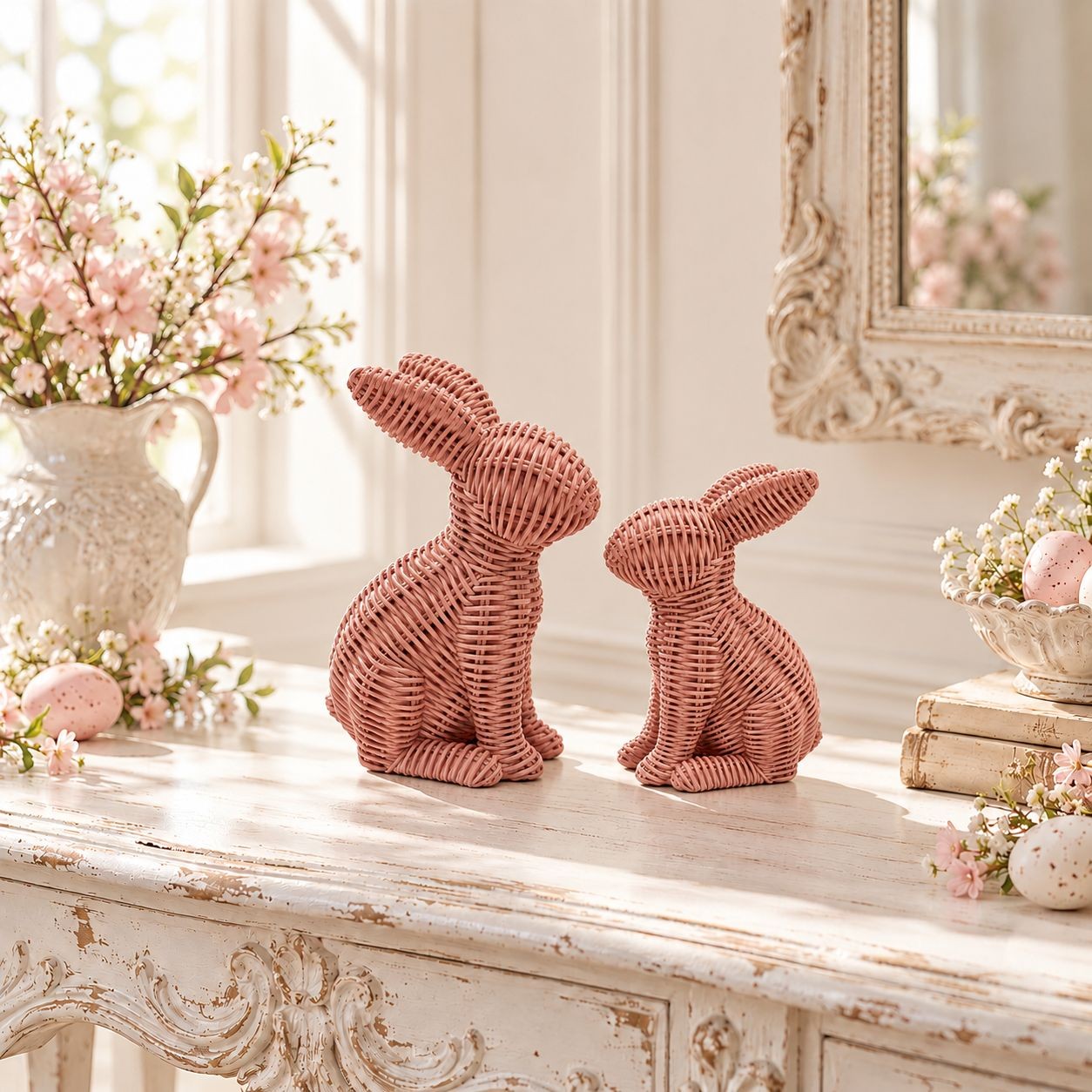 Růžová dekorace králík Rabbit Pink v proutěném designu - 12*7*17 cm Clayre & Eef Růžová dekorace králík Rabbit Pink v proutěném designu - 12*7*17 cm Clayre & Eef