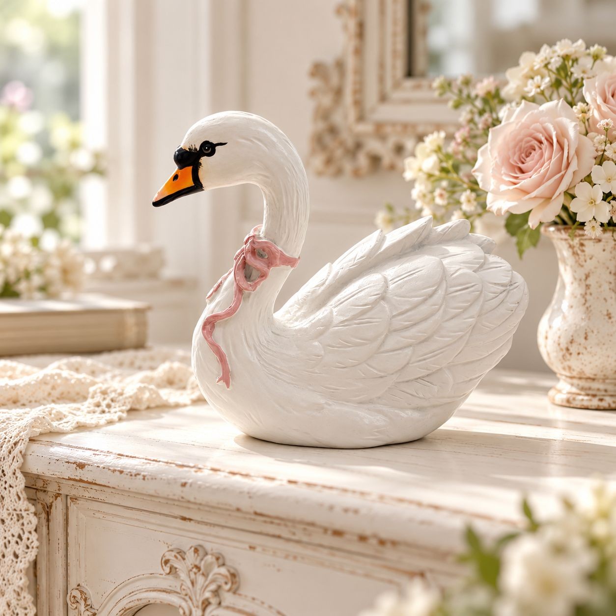 Elegantní bílá dekorace – figurka labutě - 24*13*20 cm Clayre & Eef Elegantní bílá dekorace – figurka labutě - 24*13*20 cm Clayre & Eef