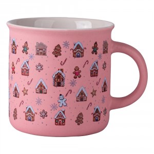 Keramický růžový hrnek s perníčky Clayre & Eef – 10*9*7 cm / 380ml