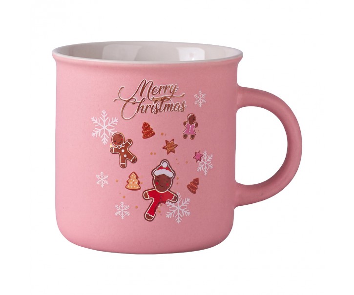 Keramický růžový hrnek Merry Christmas Clayre & Eef – 10*9*7 cm / 380ml Clayre & Eef