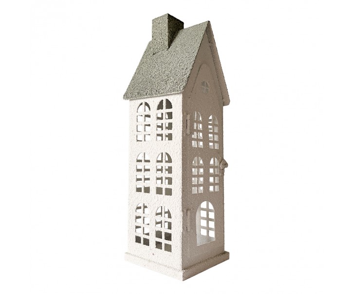 Kovový svícen domek s pískovým povrchem Raw Sand – 11*11*37 cm Clayre & Eef