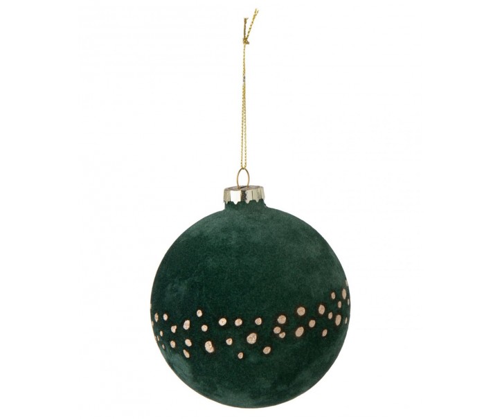 Vánoční skleněná koule Christmas Bauble Dots – tmavě zelená / zlatá – Ø 10 cm J-Line by Jolipa