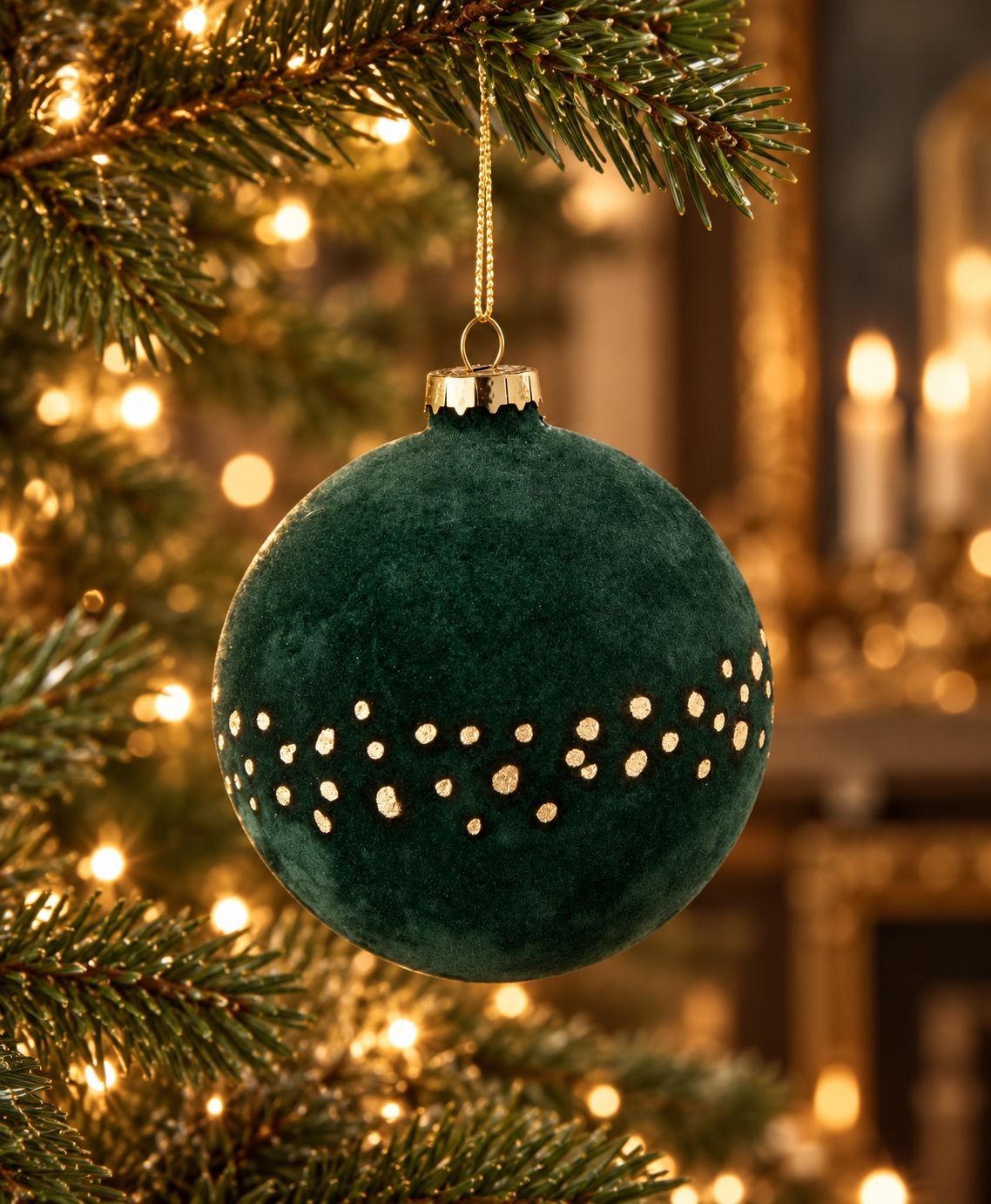 Vánoční skleněná koule Christmas Bauble Dots – tmavě zelená / zlatá – Ø 10 cm J-Line by Jolipa Vánoční skleněná koule Christmas Bauble Dots – tmavě zelená / zlatá – Ø 10 cm J-Line by Jolipa