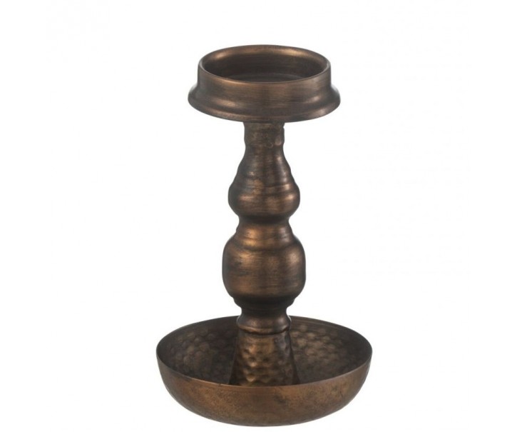 Bronzový antik kovový svícen Jere na úzkou i válcovou svíčku – 12*12*19 cm J-Line by Jolipa