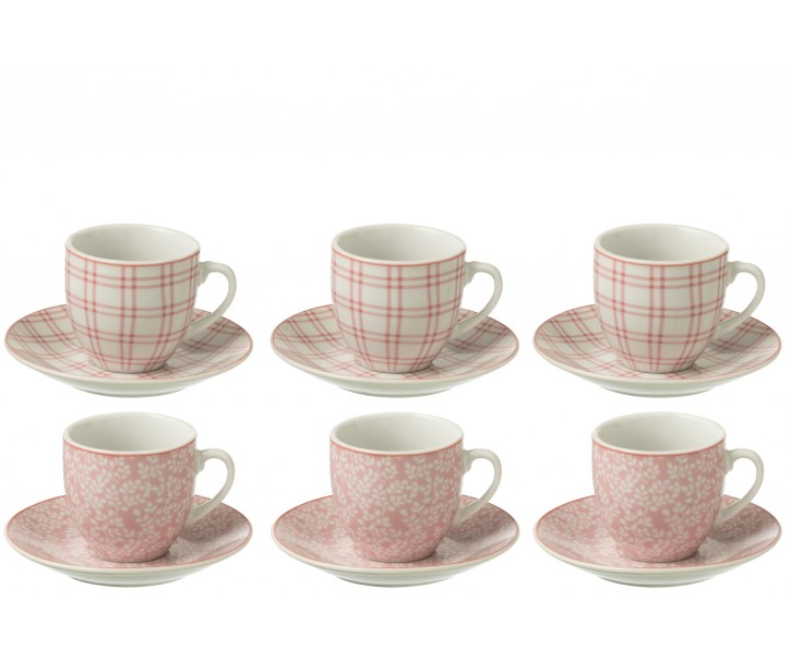 Sada 6 keramických růžových šálků na kávu s podšálky – 5,1*3*5,5 cm J-Line by Jolipa