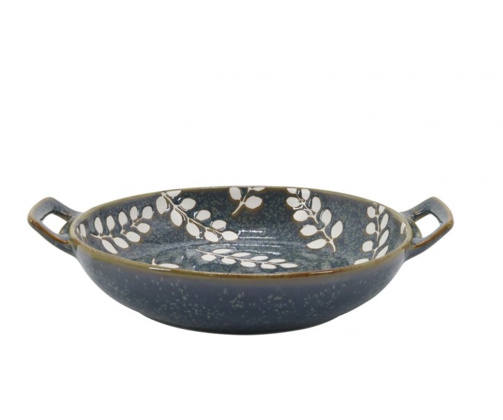 Porcelánová modrá zapékací miska Arés s úchyty – Ø 18*4,5 cm Chic Antique
