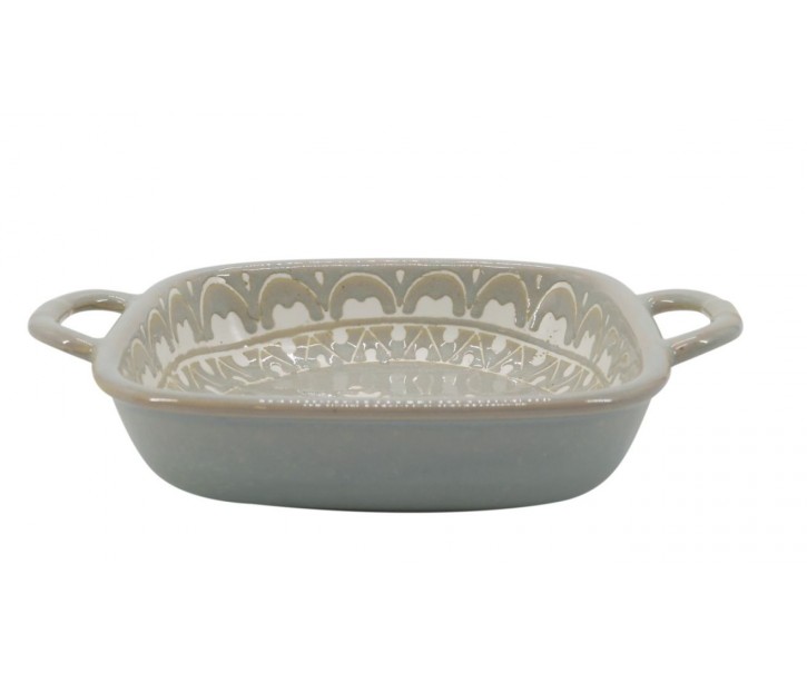 Porcelánová šedá zapékací miska Arés Ramekin s úchyty – 18*18*4,5 cm Chic Antique