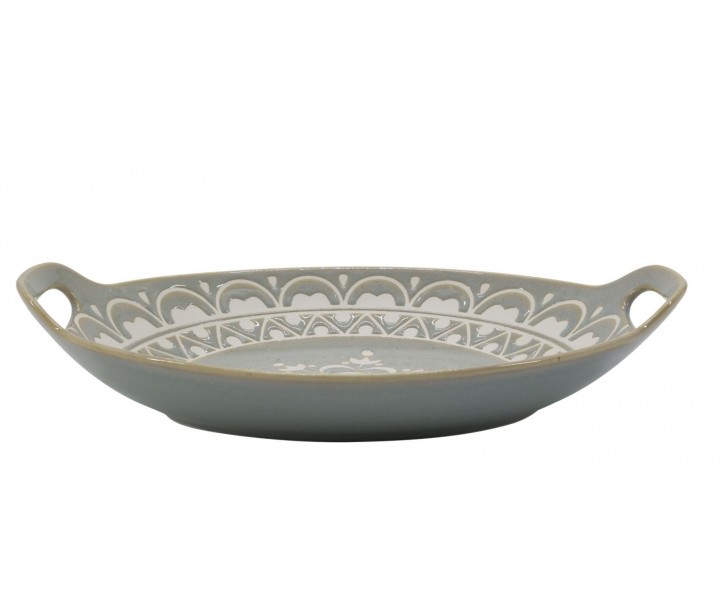 Porcelánová šedá zapékací miska Arés Ramekin s úchyty – 27,5*16*4,5 cm Chic Antique