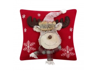 Červený vánoční dekorační polštář sob Rudolf – 40*40*7 cm