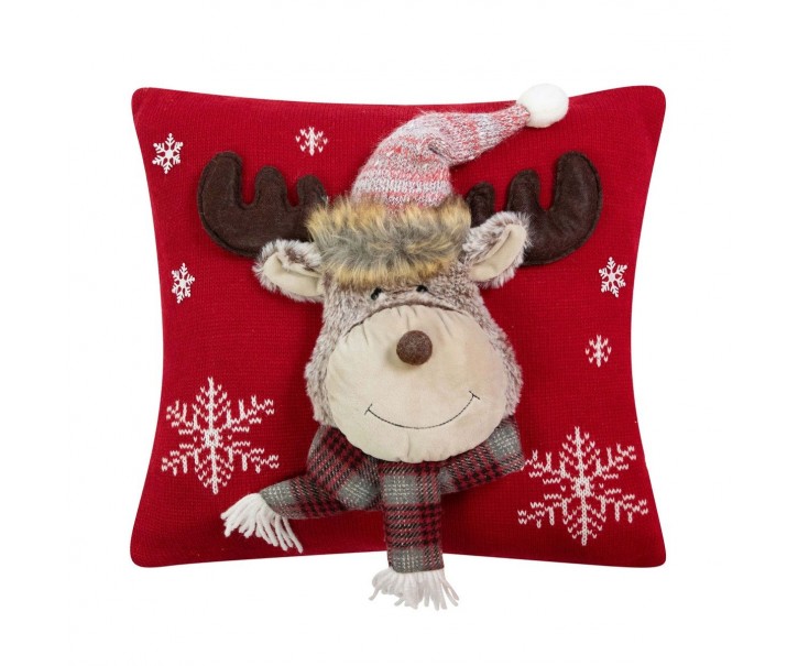 Červený vánoční dekorační polštář sob Rudolf – 40*40*7 cm Mars & More 