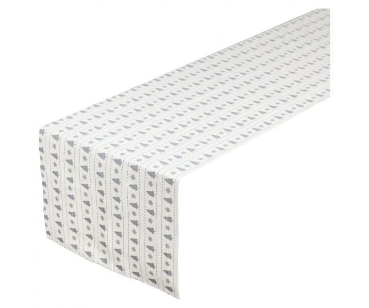 Béžový vánoční běhoun / látka na stůl se šedými stromky - 30*300 cm Mars & More 
