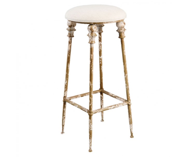 Barová vintage kovová stolička s polstrovaným sedákem - Ø 34*78 cm