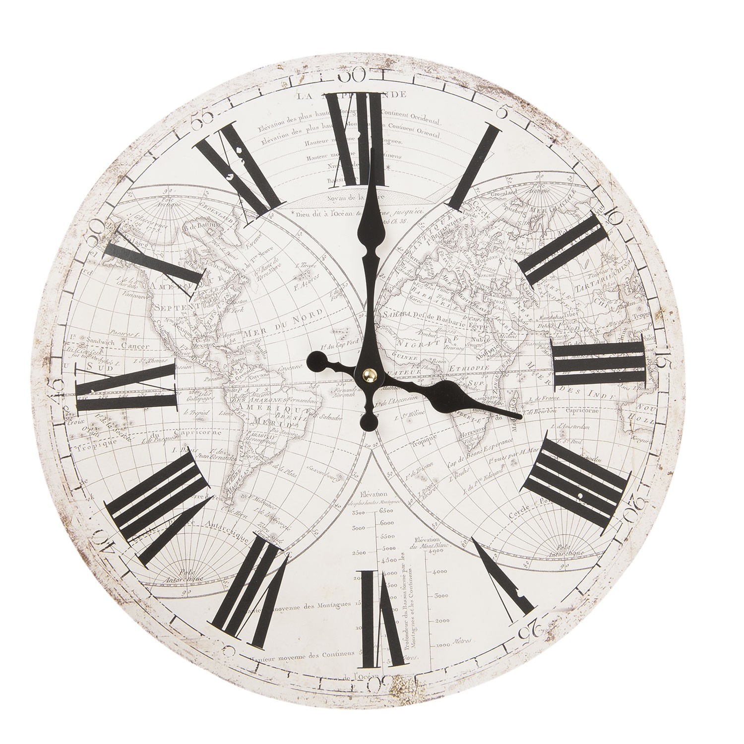 Bílé hodiny s římskými číslicemi World - 34*4 cm / 1xAA Clayre & Eef