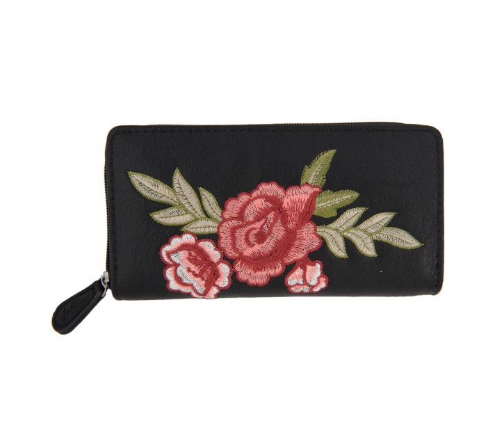 Černá peněženka Rose embroidery - 19*9 cm Juleeze