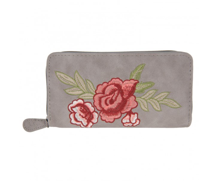 Šedá peněženka Rose embroidery - 19*9 cm