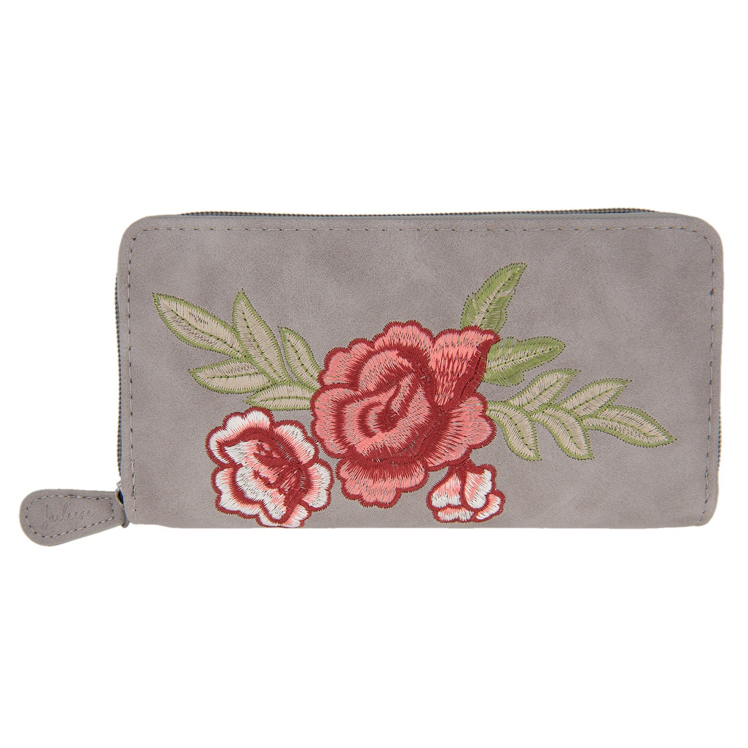 Šedá peněženka Rose embroidery - 19*9 cm Juleeze