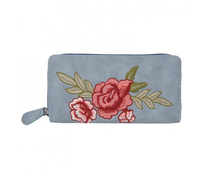 Modrá peněženka Rose embroidery - 19*9 cm Juleeze