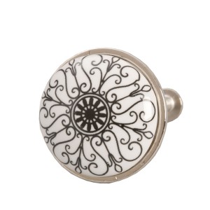 Keramická úchytka černý Ornament - Ø 3 cm